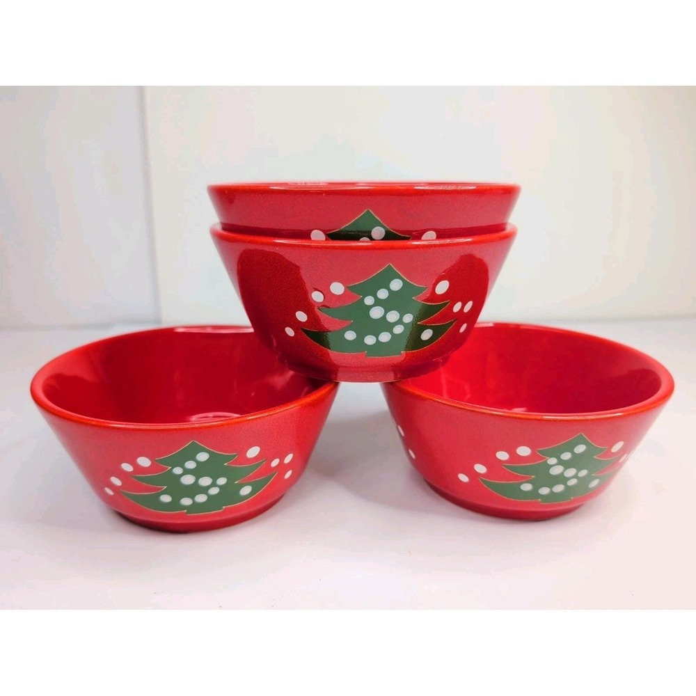 4 Set Waechtersbach Germany Red Christmas Tree Dessert Cereal Soup Bowl 5"